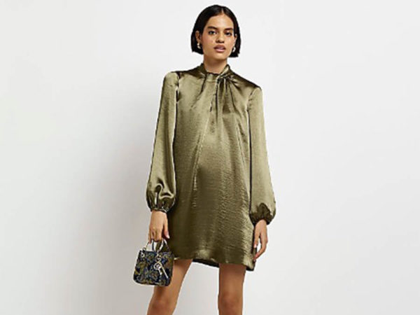 Satin Twist Neck Swing Mini Dress from River Island