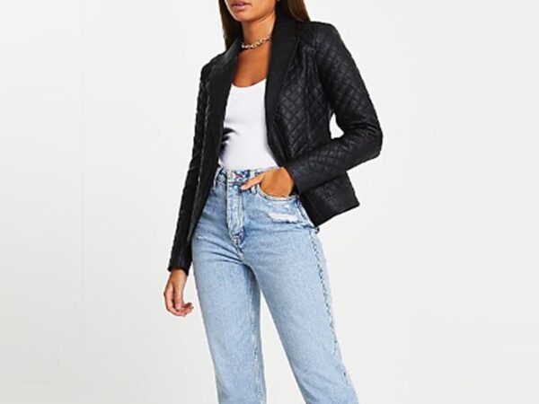 Black Faux Leather Quilted Blazer from River Island Ireland