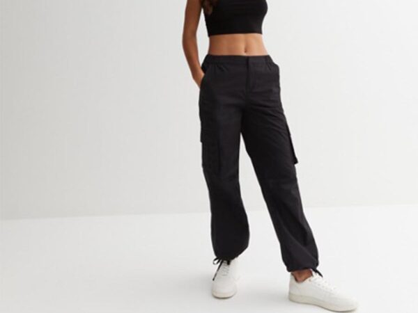 Black Parachute Cargo Trousers from New Look Ireland