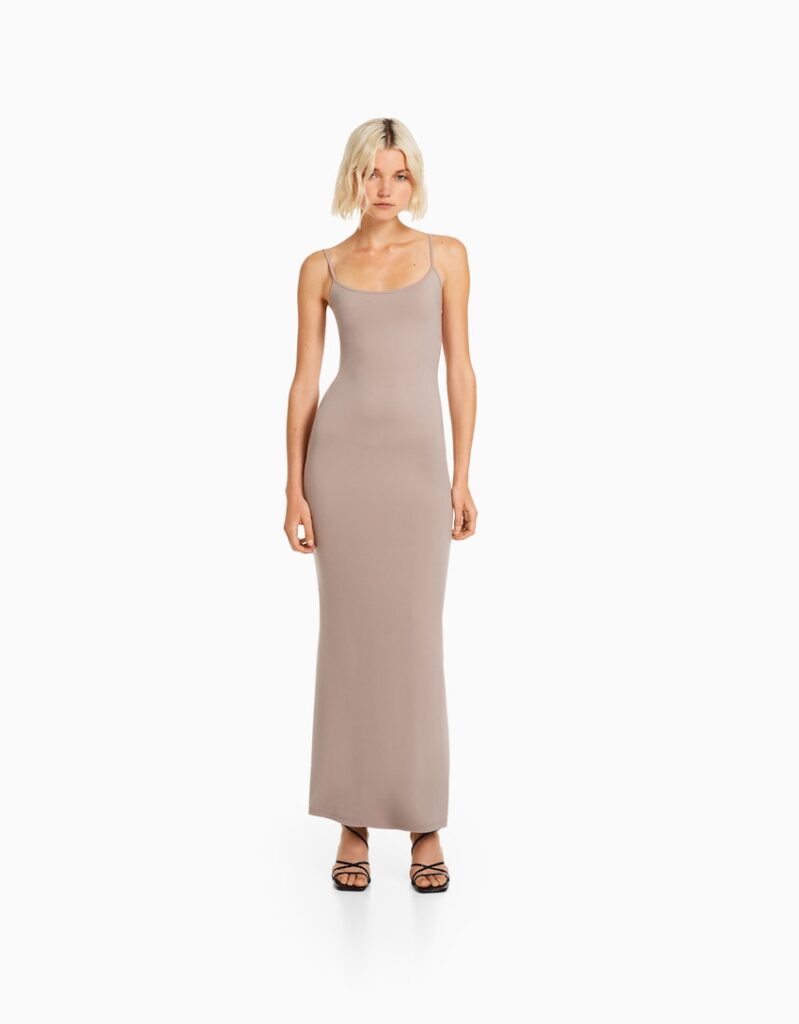 SKIMS Dupe - Bershka long fitted strappy dress -  2023