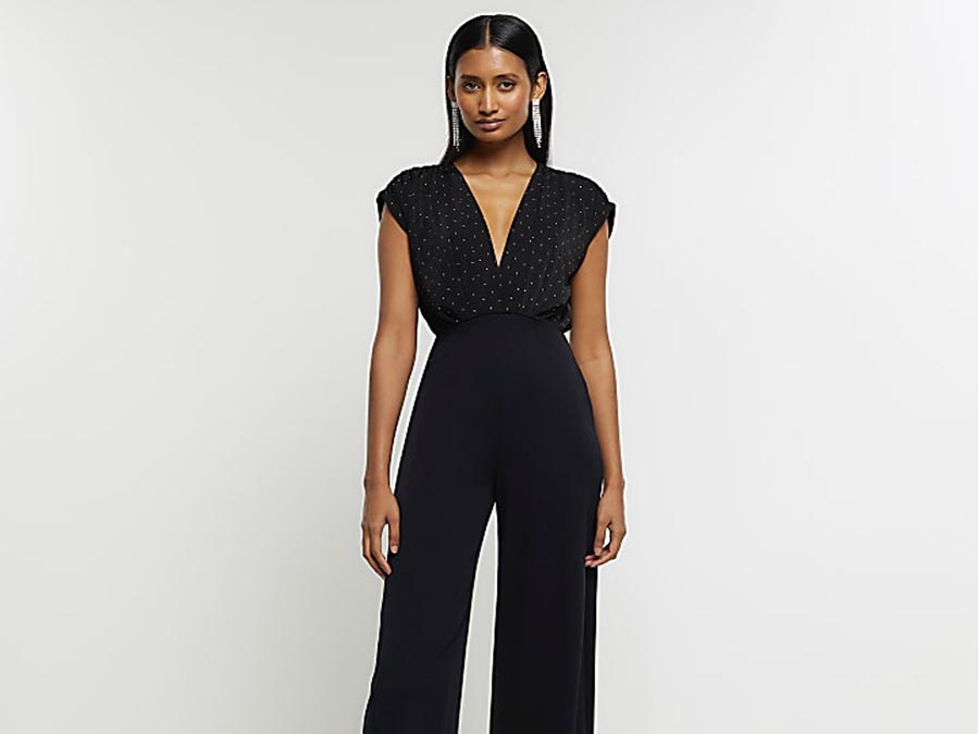 Black Diamante Wide Leg Jumpsuit Fashion.ie 2023