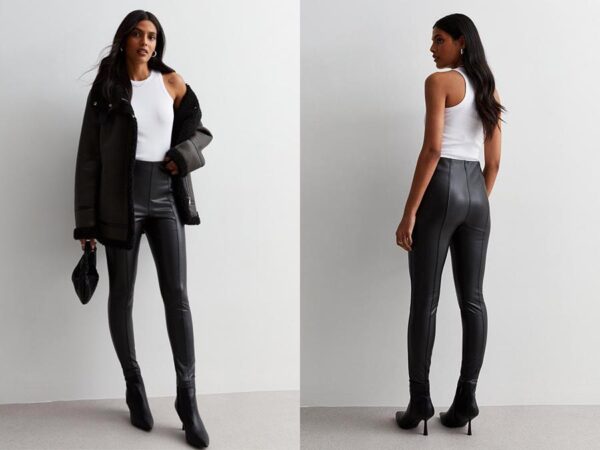 Ladies Black Leather-Look High Waist Leggings Fashion.ie Ireland