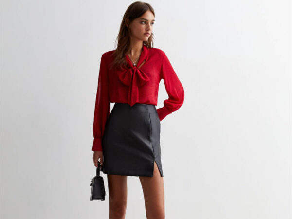 Black Leather-Look Split Hem Mini Skirt Ireland