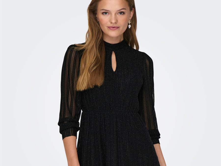 Ladies Black V Neck Long Sleeve Dress