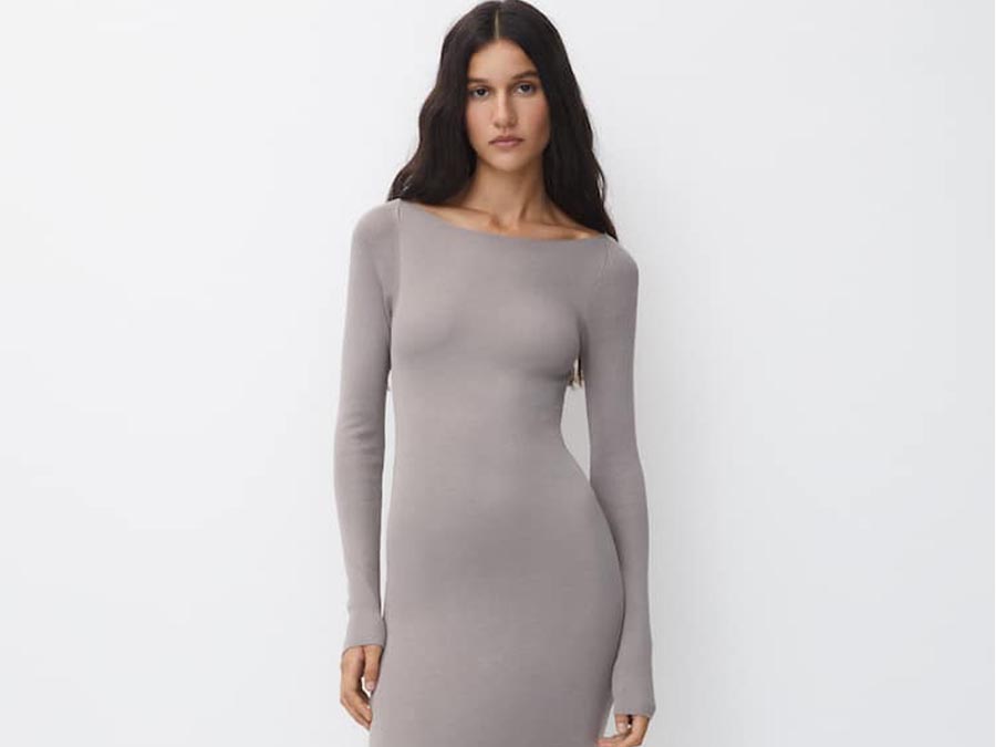 Ladies grey boat neck midi dress Fashion.ie Ireland