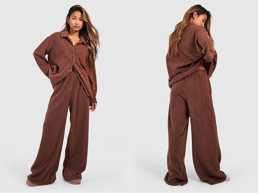 Ladies Chocolate Fluffy Wide Leg Loungewear Trouser Fashion.ie Ireland