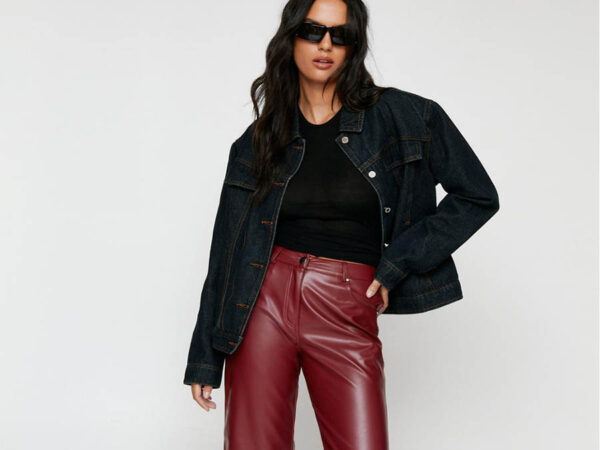 Ladies red faux leather trousers Ireland