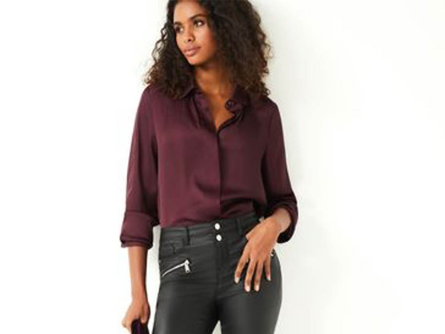 Ladies Burgundy Long Sleeve Satin Shirt Ireland