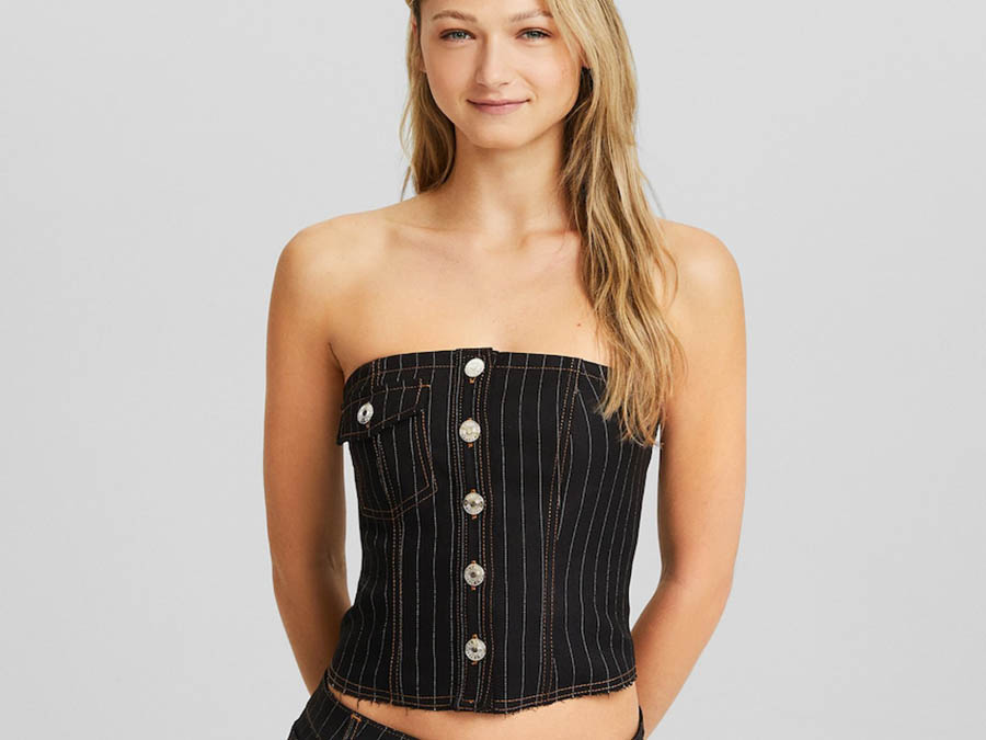 Ladies Pinstripe Bustier Top from Bershka