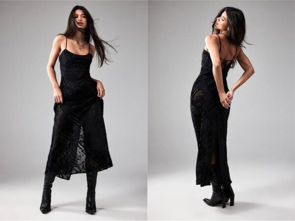 Ladies Black Maxi Slip Dress Fashion.ie
