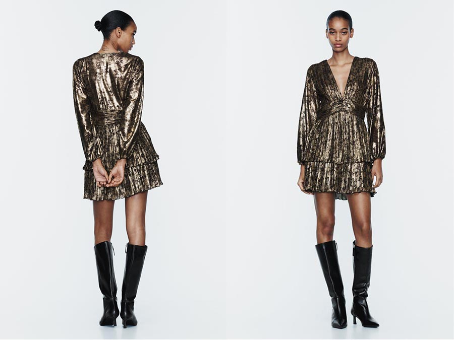Ladies black and gold foil mini dress Fashion.ie