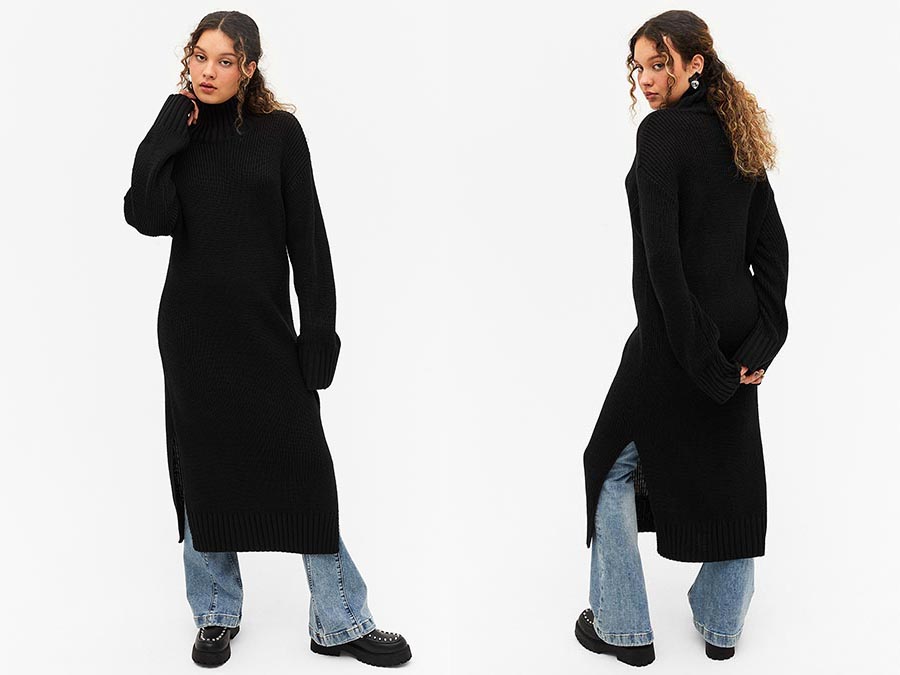 Ladies Long Sleeved Knit Rib Midi Dress Fashion.ie