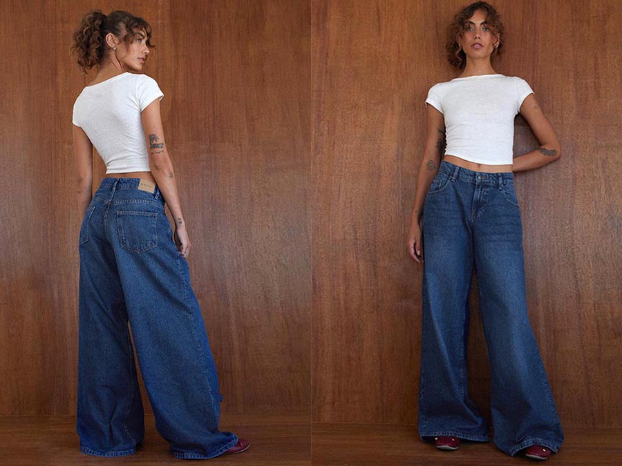 Ladies blue oversized flared low rise jeans Ireland