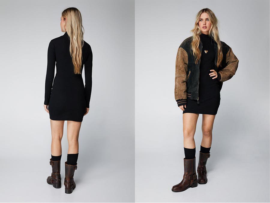 Ladies Ribbed Funnel Neck Mini Dress Fashion.ie Ireland