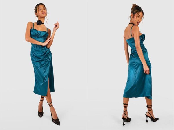Ladies Teal satin corset dress Ireland Fashion.ie