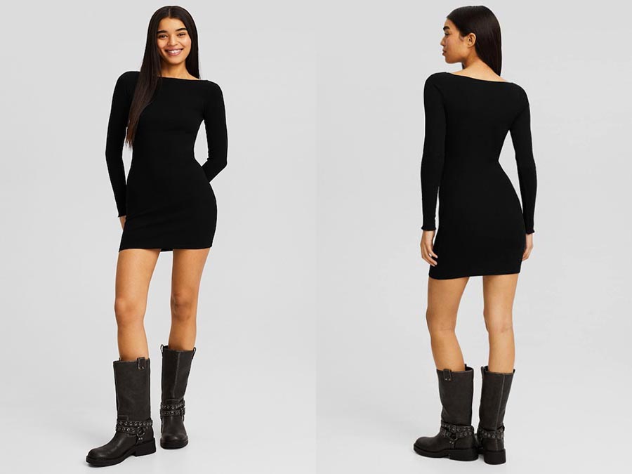 Ladies Ribbed knit boat neck long sleeve mini dress Fashion.ie Ireland