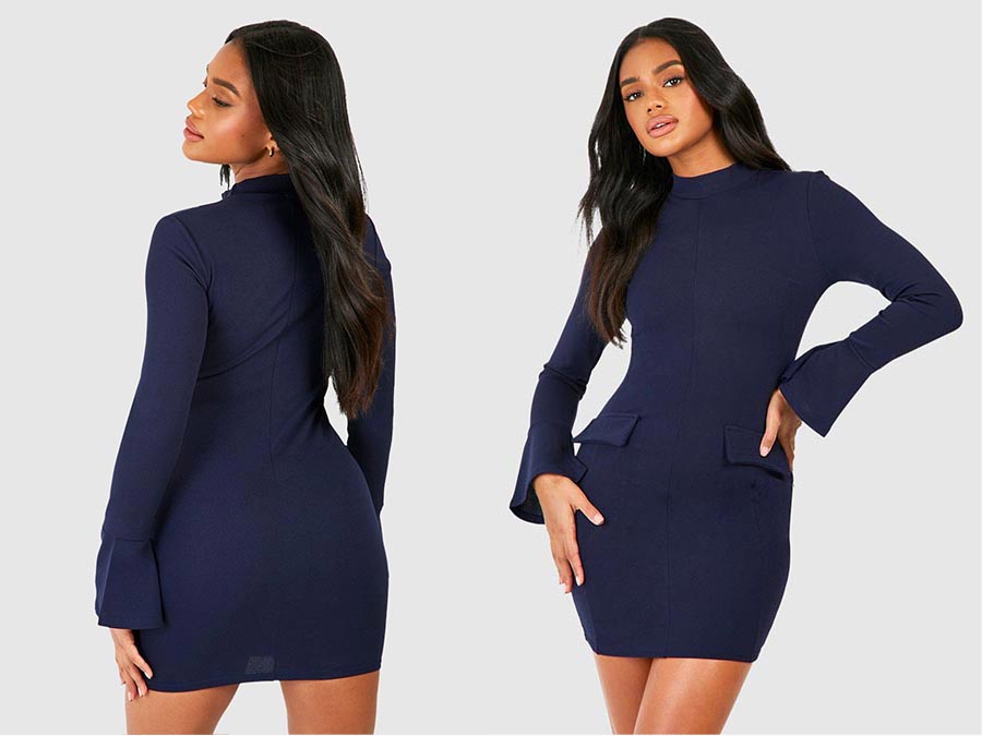 Ladies long sleeve navy short midi dress Fashion.ie 2023
