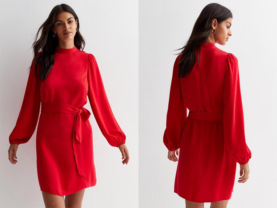 Ladies Red High Neck Belted Tunic Dress Fashion.ie Ireland