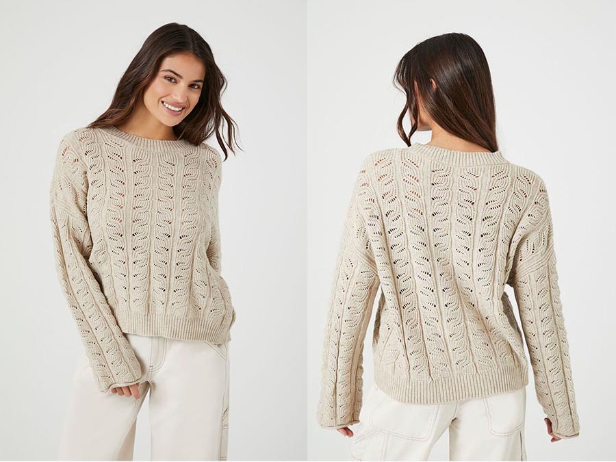 Ladies Beige Open-Knit Drop-Sleeve Sweater Fashion.ie 2024 Ireland