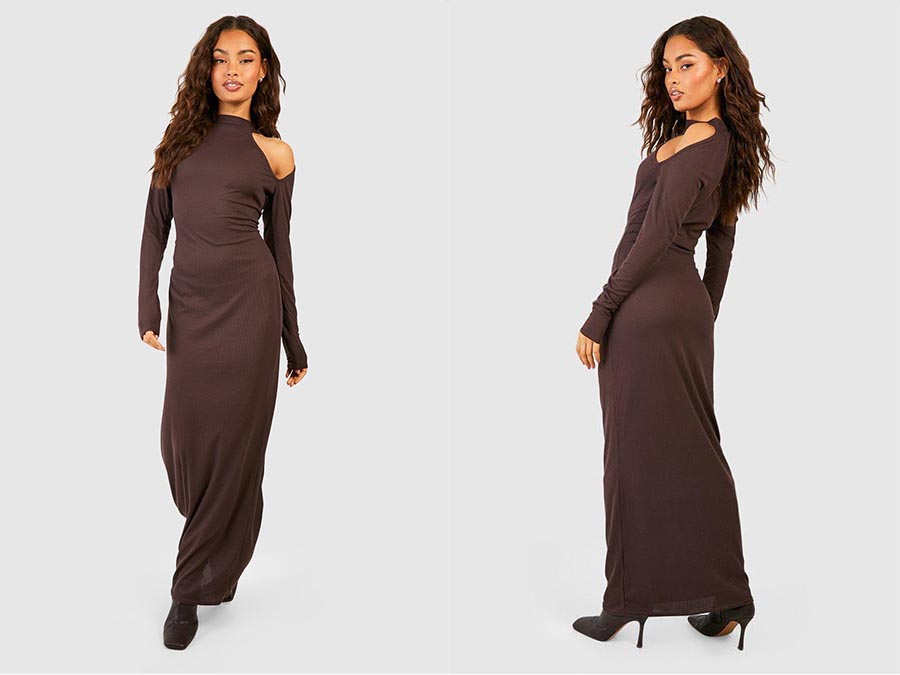 Ladies Chocolate High Neck Mini Rib Maxi Dress Fashion.ie 2024 Ireland