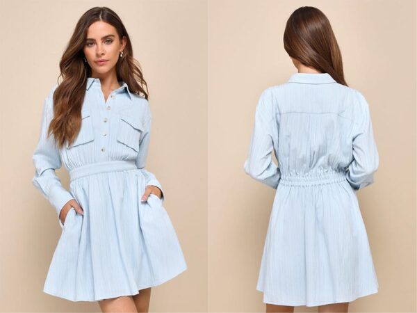 Ladies light blue mini dress with pockets Fashion.ie 2024 Ireland