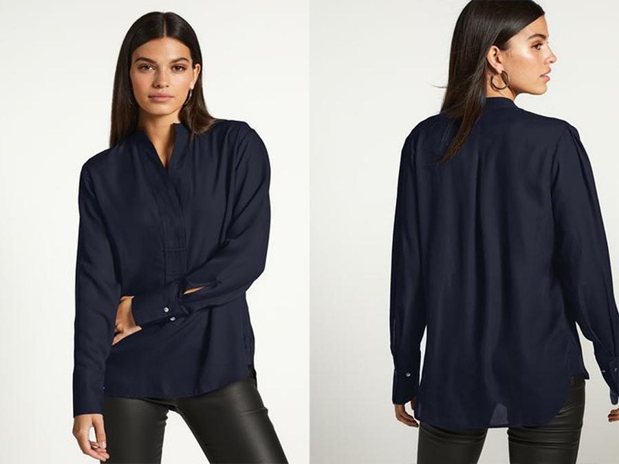 Navy Long Sleeve V-Neck Blouse - Fashion.ie 2024