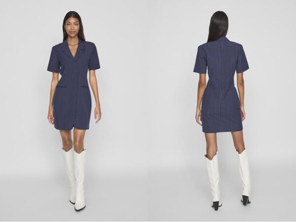 Ladies Navy Short Sleeve Pinstripe mini length Dress Fashion.ie 2024 Ireland