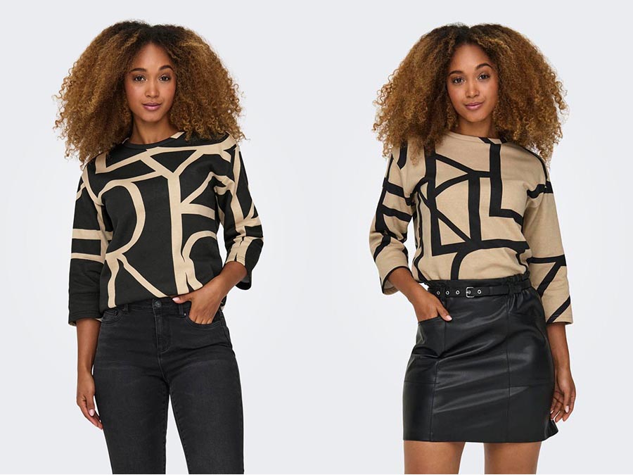 Ladies cream and black Oversized Round Neck Print Cardigan Fashion.ie 2024 Ireland