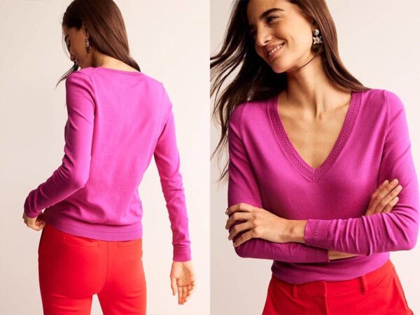 Ladies Pink Cotton V-Neck Jumper Fashion.ie 2024 Ireland