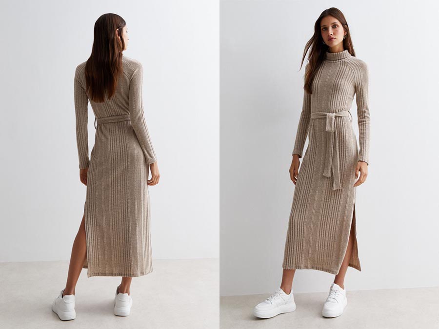 Ladies Stone Ribbed Roll Neck Midi Dress Fashion.ie 2024 Ireland