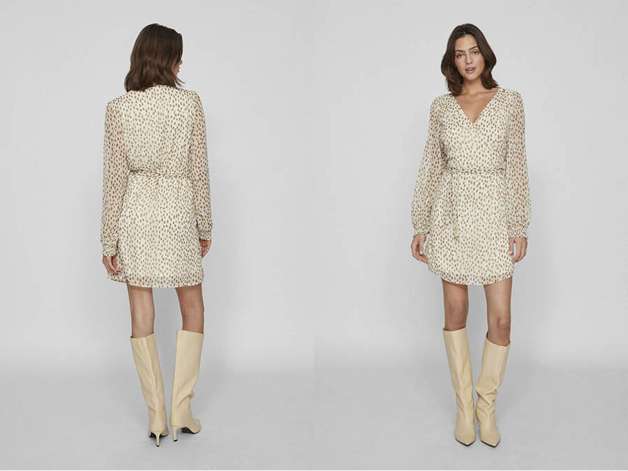 Ladies long sleeve cream V Neck Knee Length Dress Fashion.ie 2024 Ireland