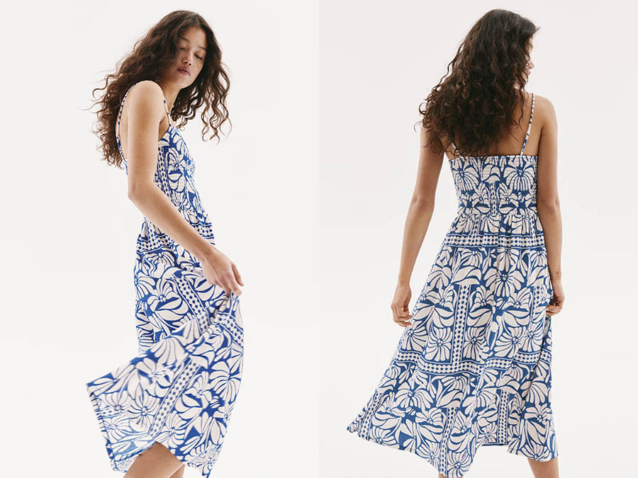 Blue and White Smocked Strappy Summer Dress