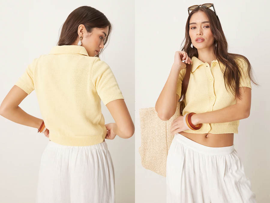 Ladies Buttermilk Short Sleeve Cardigan with Collar