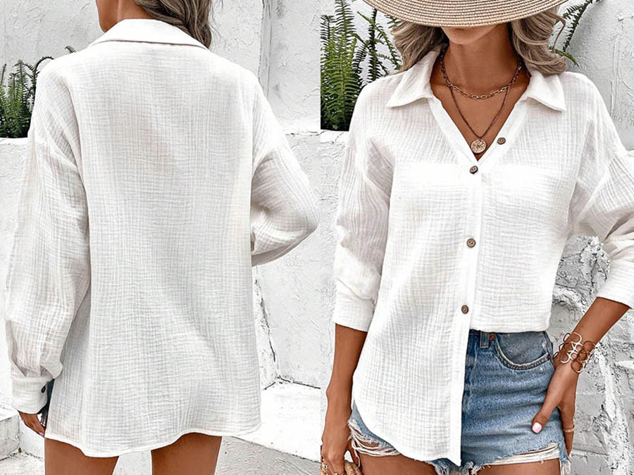 White Single-Breasted Casual Loose Shirt