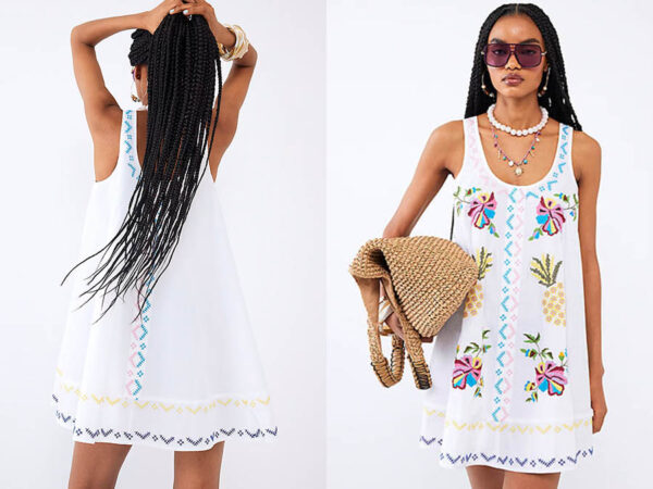 White Embroidered Mini Shift Dress