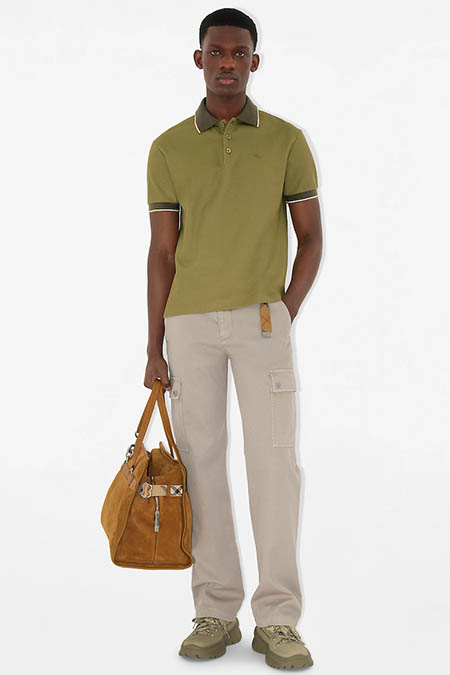 Burberry Green Logo Collar Cotton Polo Shirt