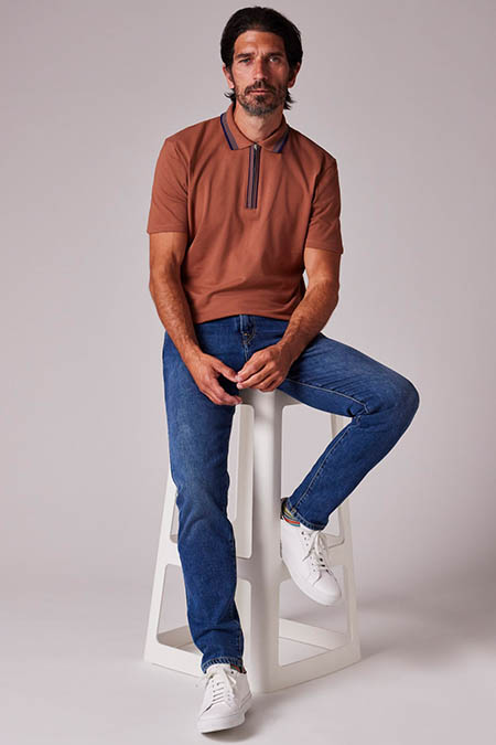 Paul Smith Brown Contrast Tipping Zip-Neck Polo Shirt. Fashion.ie 2025