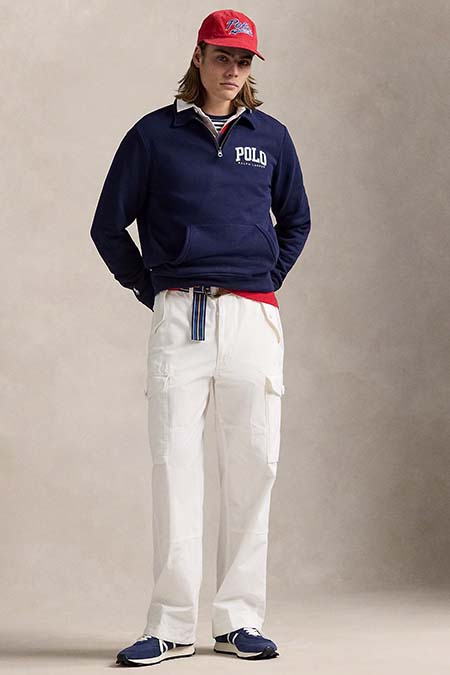 Men's latest Ralph Lauren Navy Logo Fleece Collared Sweatshirt