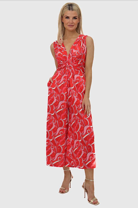 Ladies Red Print Culotte Jump Suit Ireland 2025