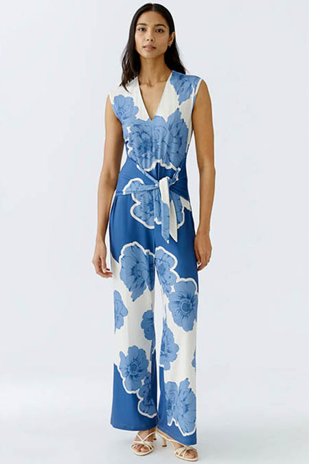 Ladies Sleeveless Blue & White Print Jumpsuit Ireland 2025