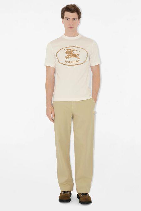 Burberry Men's Knight Stamp Cotton T-shirt. Chalk colour