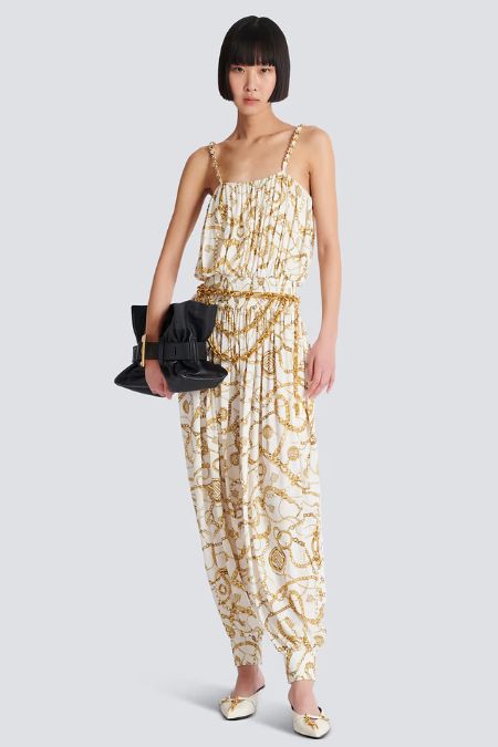 Balmain Gold Print Ladies Jumpsuit. Ladies designer fashion clothing Ireland 2025