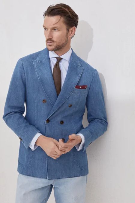 Brunello Cucinelli Lightweight Denim Blazer. Men's designer denim jackets Ireland 2025