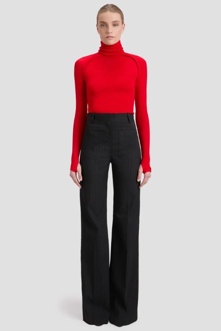 Victoria Beckham Alina Trouser In Navy-Rose Pinstripe Ireland 2025