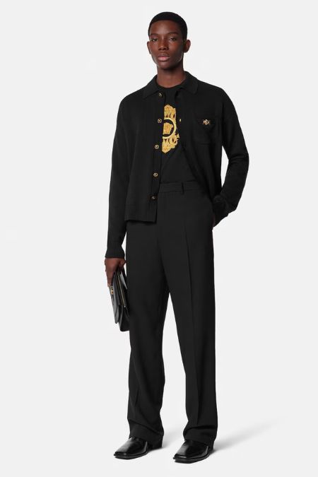 Versace Men’s Black Cashmere Logo Polo Cardigan. Men's designer fashion labels Ireland 2025