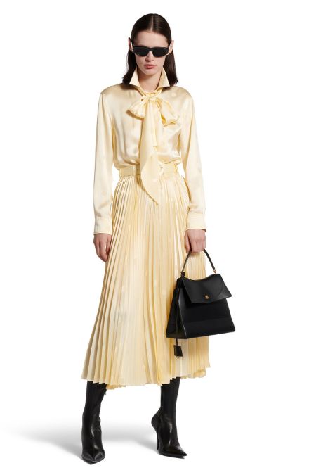 Balenciaga Silk Pleated Cream Dress. Latest ladies fashion design labels Ireland 2025