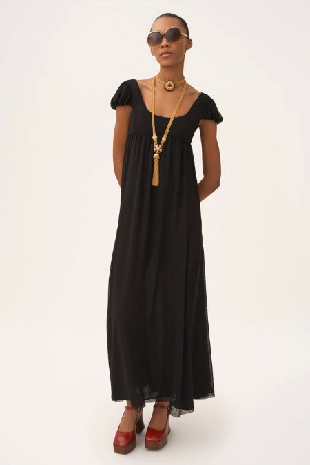 Chloé Puff Sleeve Long Black Silk Dress. Latest in ladies luxury designer fashion brands Ireland 2025