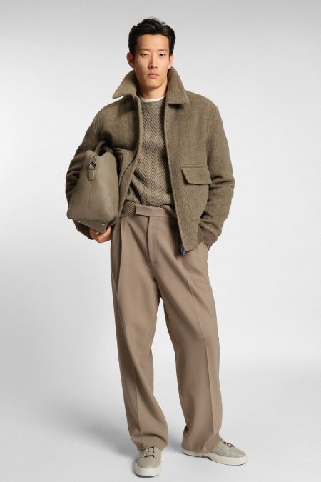 Hugo Boss Men’s Alpaca Herringbone Jacket . Men's green designer autumn jacket 2024