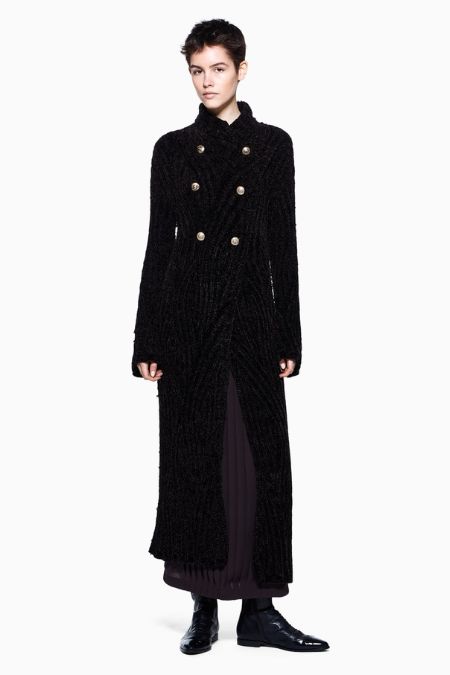 Giorgio Armani Long Viscose & Wool Knit Cardigan. Latest black luxury winter fashion coats 2025
