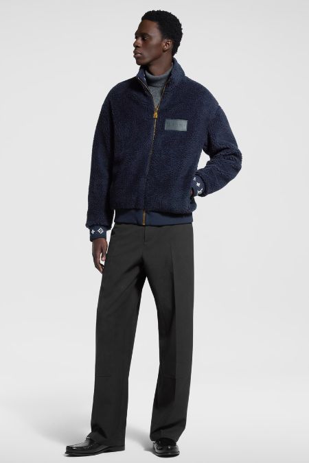 Fleece. Men's navy blue designer winter fleece jacket 2025